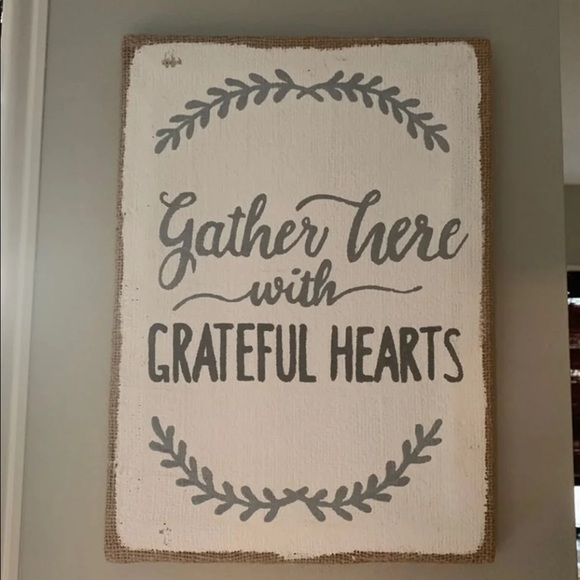 Gather here with grateful hearts burlap sign - Picture 2 of 4